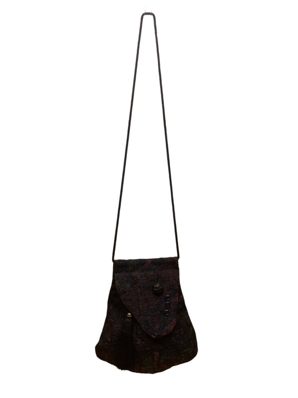Helens Daughters Women’s Blue Tapestry Tassel & Button Accents Crossbody Bag